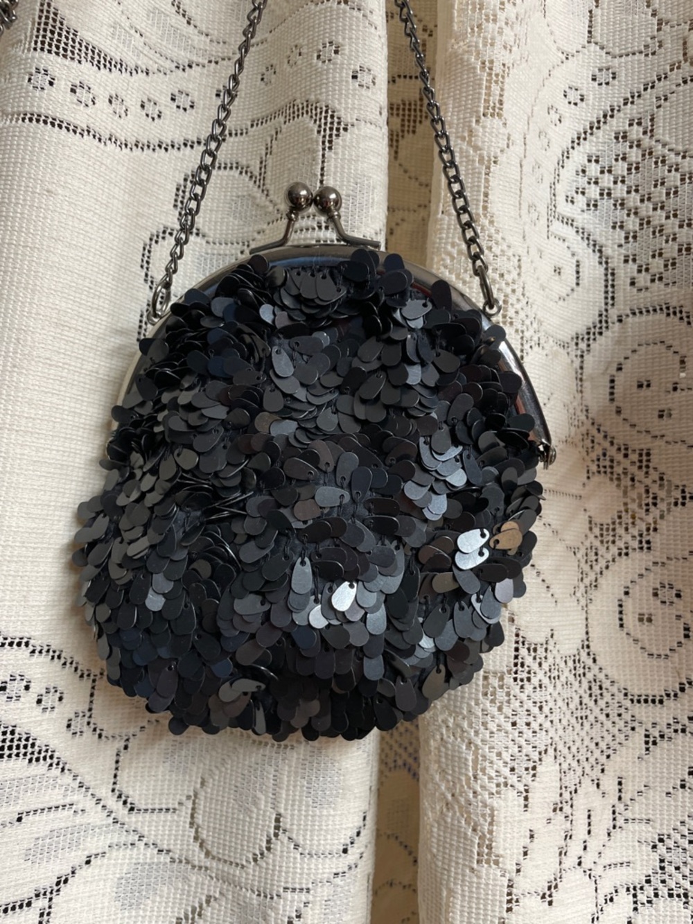 French Connection Black Sequin Round Crossbody & Brown Wristlet - Picture 2 of 9